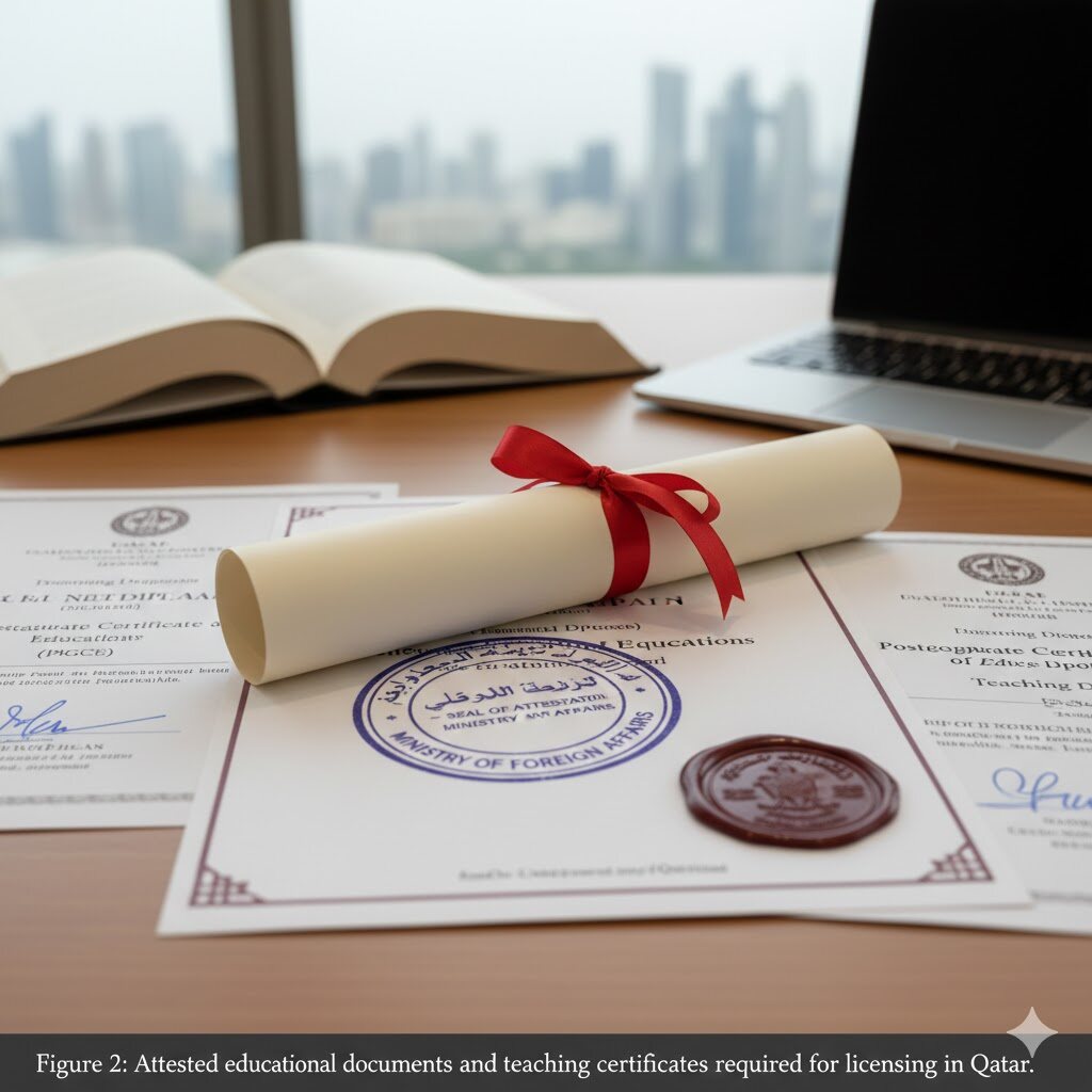 Attested educational degree and teaching certificates for Qatar license.