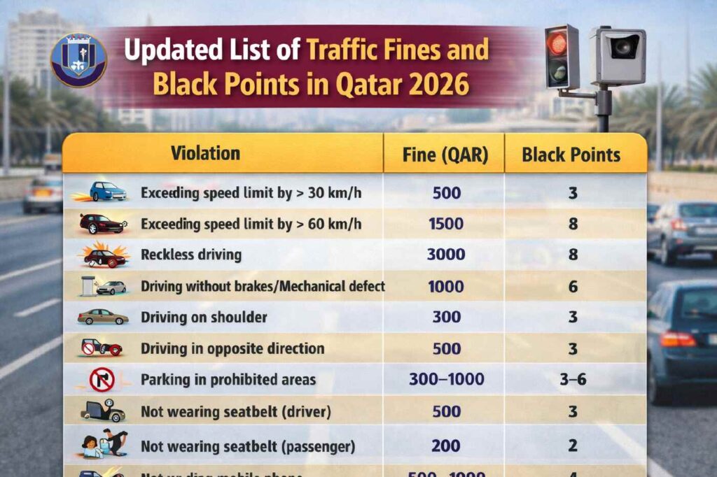 Updated List of Traffic Fines and Black Points in Qatar 2026
